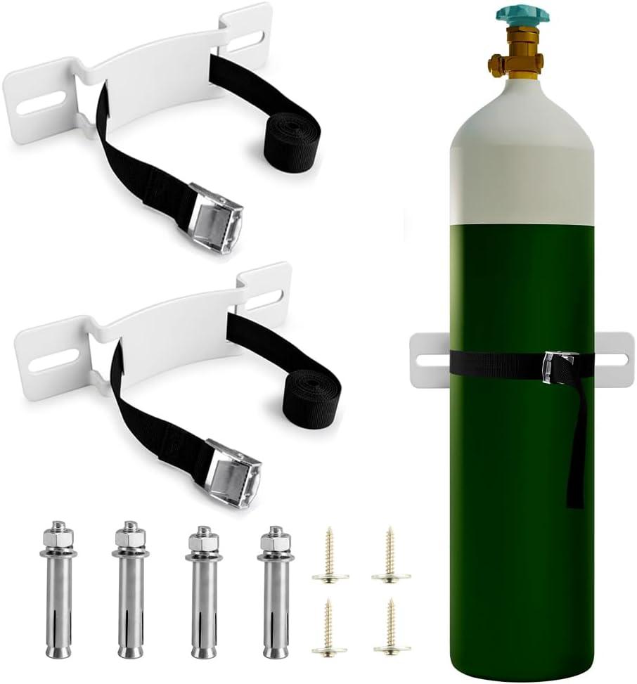 Cylinder Wall Mounted BracketGas Cylinder Holder Wall-Mounted Bracket Propane Tank Bracket with Screws and Safety Belt (White 2)