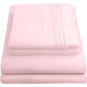 1800 Thread Count Sheet Set  Soft Egyptian Quality Brushed Microfiber Sheets  Luxury Bedding Set with Flat Sheet, Fitted Sheet, Pillow Cases, Queen, Pale Pink, Sheet Set