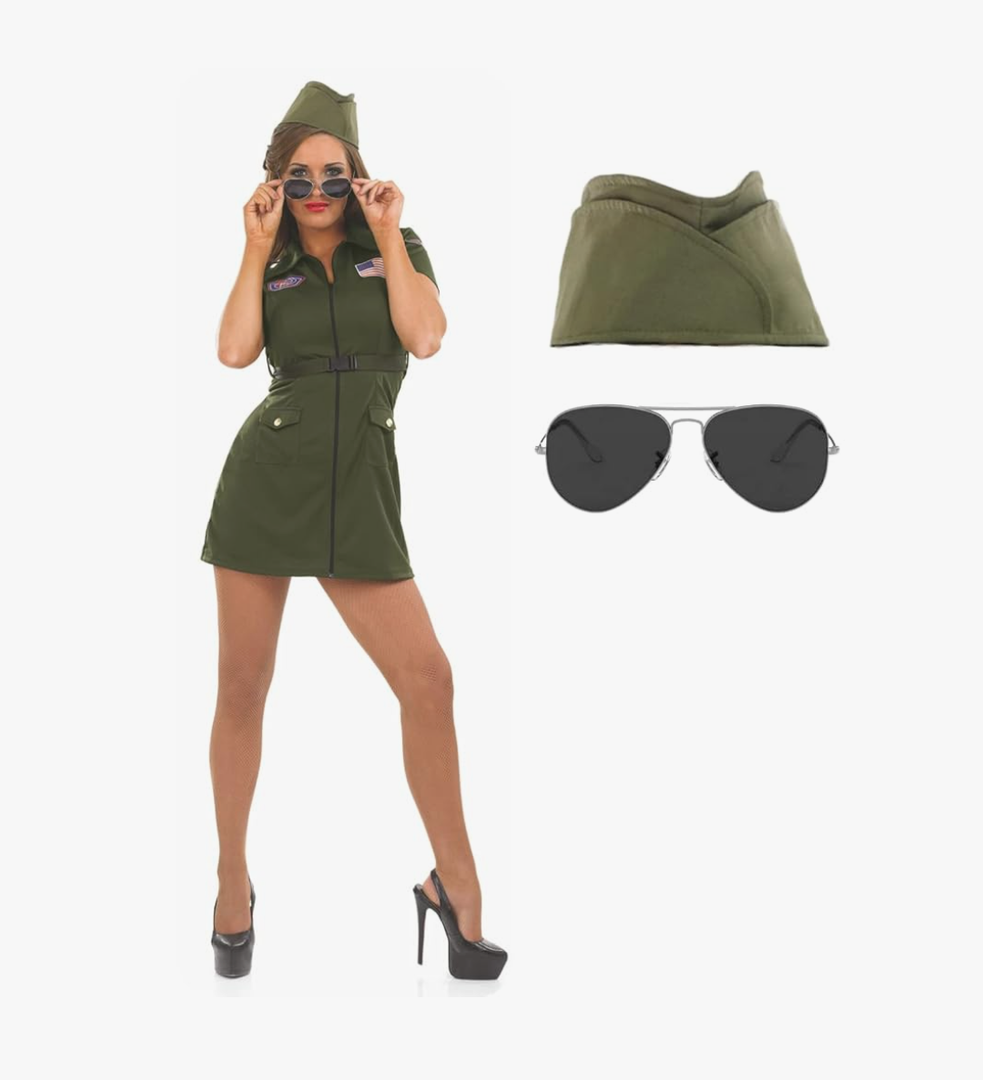 fun shack Womens Fighter Pilot Costume Women, Aviator Costume For Women, Flight Suit Women Costume, Womens Air Force Costume S