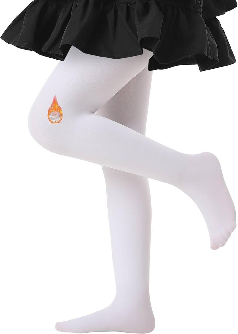 SUREPOCH Girls Fleece Lined Tights Thermal Warm Tights Footed for Winter Toddler Fleece Stockings for Kids 2t 4-6 7-8 10-12 (White)