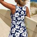 MODLILY Modest Coverage Womens Tankini Swimsuits with Pocket, Bathing Suits Contrast Binding Tank Top with Board Shorts (Blue, L)