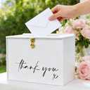 Super Large Card Box with Lock & Slot, White Elegant Thank-You x Wedding Card Boxes for Reception Cards Wishes Monetary Gifts, Big Envelope Box for Graduation Quinceanera Baby Bridal Shower
