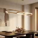 Modern LED Pendant Lights, Dimmable Linear Ring LED Chandelier Lighting, Chrome & Gold Dining Room Hanging Light Fixtures Kitchen Island Pendant Light for Dining Table (Golden 59'' (150CM))