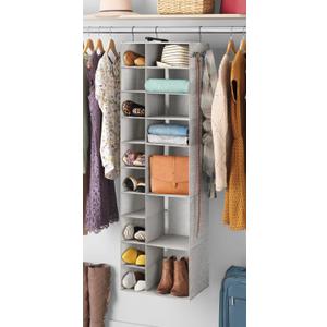Whitmor Hanging Shoe & Sweater Organizer with Accessory Hooks - Space-Dyed Grey (12"D x 16.86"W x 56"H)