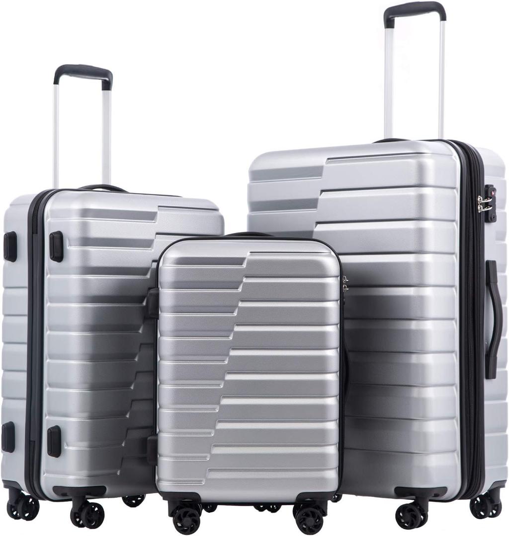 COOLIFE Expandable Suitcase PC ABS TSA Luggage 3 Piece Set Lock Spinner Carry On (Sliver)