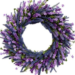 26 Inch Purple Lavender Flower Wreath for Front Door, Spring Summer Forsythia Lavender Flowers Wreath for Indoor and Outdoor Decor, Rustic and Farmhouse Purple for Home