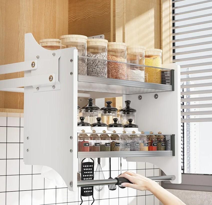 22-35.8 Inch Pull Down Shelf for Kitchen Upper Cabinet, 2-Tier Pull Down Cabinet Organizer, 33.8-35.8 Inch Width, White 22-35.8 Inch Pull Down Shelf for Kitchen Upper Cabinet, 2-Tier Pull Down Cabinet Organizer, 33.8-35.8 Inch Width, White