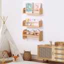 SAG's store Floating Nursery Shelves - Set of 3 Natural Wood Wall-Mounted Bookshelves for Kids Room, Baby Room, Nursery Decor - 15.7" Wide, Solid Wood Shelves for Books, Toys, and Decor Storage