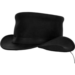 Genuine Leather Top Hat Fashion Gentleman Hat Black Deadman Top Hat for Men Women (Large)