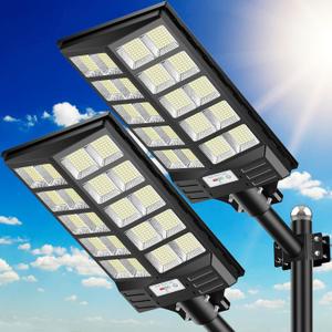 Solar Street Light 8000W, Solar Street Light Outdoor High Lumens, Solar Parking Lot Lights 6500K, Solar Lights Outdoor Motion Sensor Dusk to Dawn for Parking Lot, 2 Pack