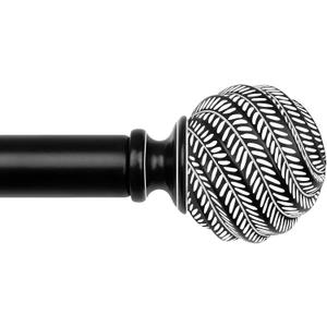 Black Curtain Rods for Windows 48 to 84 Inches, TONIAL 1 Inch Adjustable 32-86 Inch Long Drapery Rod with Wood Grain Leaf Pattern Finials, Boho Curtain Rod for Living Room, Bedroom, Outdoor