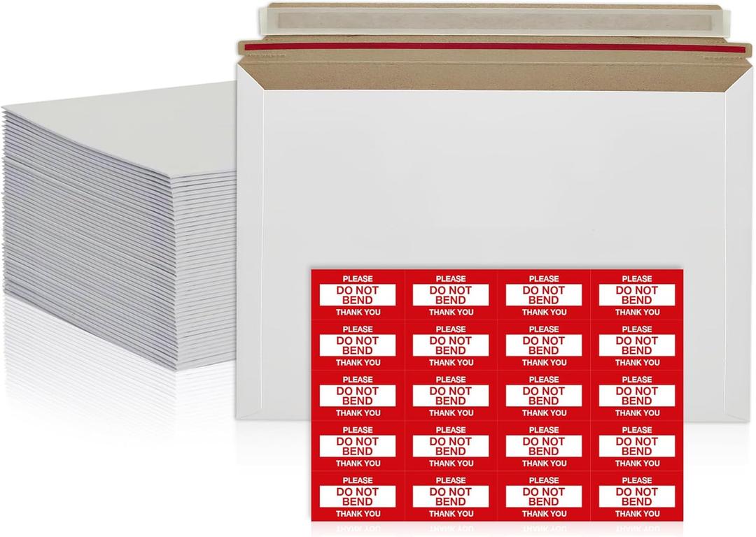 100 Pack 6.5x4.5 inches Rigid Mailers Self Seal Photo Document Cardboard Mailers, Stay Flat White Cardboard Shipping Envelopes, Photography Mailer for CD, Photos, Document
