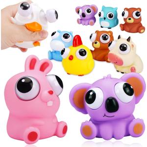 Animal Squeeze Toys with Pop Out Eyes Eye Popping Stress Relief Toy Balls Fun Fidget Gagdets for Kids Birthday Party Favors 8 Pack
