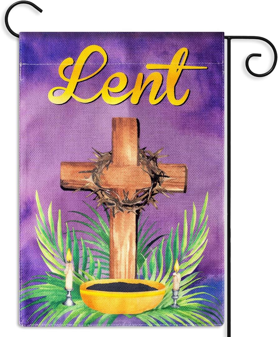 WATINC Lent Christian Garden Flag - 12 x 18 Inch Holy Week Religion Cross Holiday Farmhouse House Yard Flag for Ash Wednesday, Easter Seasonal Double Sided Outdoor Decoration for Porch Lawn (Purple)