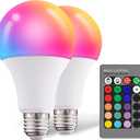 Droiee Dimmable E26 Warm LED Light Bulb, 6W RGBW Color 500LM with 16 Color Changing Modes for Christmas, Party etc with Remote Control 2 Pack