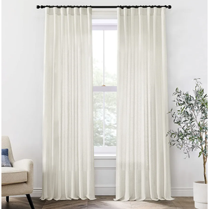 XTMYI 102 Inch Curtains 2 Panels Set Custom Length Back Tab Linen Window Sheer Privacy Thick Decorative Curtain Drapes for Living Room Bedroom,50x102 in Long,Cream(Ivory/Off White)