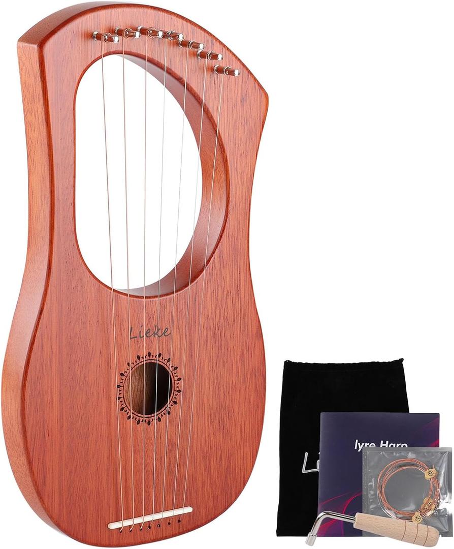 LIEKE 7 String Lyre Harp Instrument with Tuning Wrench,Metal Strings,Bag, Mahogany Body and Bone Saddle,Lyre Harp Kit Gift for Kids Adults Beginner