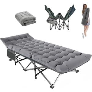 Camping Cot, 28'' Wide Heavy Duty Sleeping Bed for Adult, Protable Folding Cot with Mattress & Carry Bag (Cement Gray), 75 inches x 28 inches x 15 inches