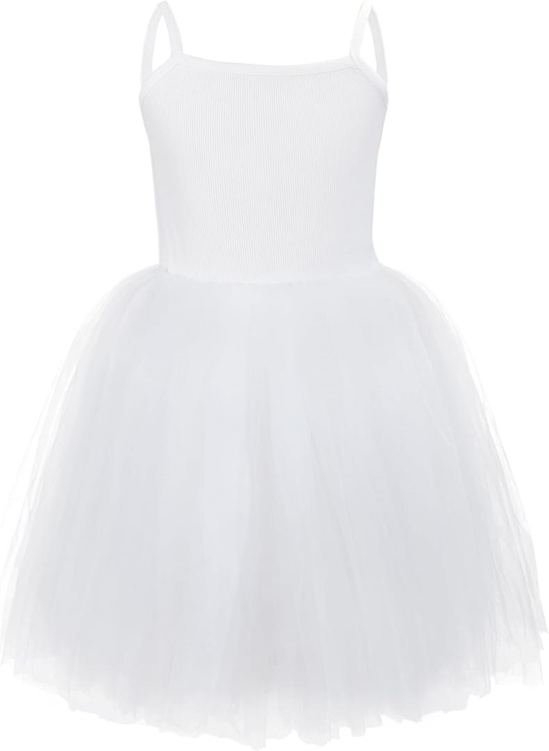 Baby Girls Tutu Dress Toddler Ribbed Sleeveless Princess Holiday Party Tulle Dress (12-18 Months, White)