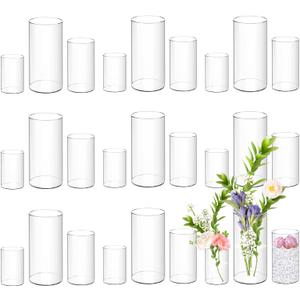 24 Pack Acrylic Cylinder Vases 4,6,8 Inch Tall Clear Acrylic Flower Vase Bulk Floating Candle Holders Cylinder Plastic Vases for Centerpiece Table Wedding Home