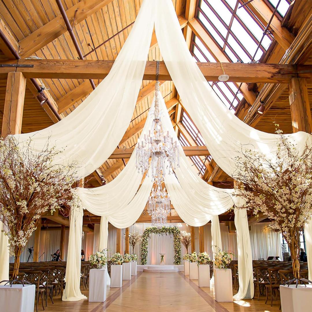 6 Panels Ivory Ceiling Drapes for Wedding, 5ftx40ft Cheesecloth Sheer Fabric Curtain Arch Draping, Romantic Decorations for Party Ceremony Stage