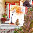 2 x Fall Cat House Flag 28x40 Inch Double Sided Burlap, Autumn Tree Yard Flag for Seasonal Outdoor Outside Farmhouse Decoration