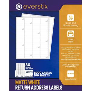 1/2" x 1-3/4", 100 Sheets, 8000 Return Address Labels for Laser & Inkjet Printers, Letter Size
