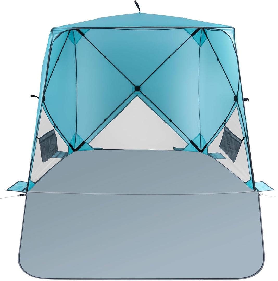 Beach Tent, Beach Sun Shelter with UPF 50+UV Protection with Extendable Floor mat for 3-4 Person, Waterproof Portable Easy Setup Beach Canopy Shade Tent for Outdoor Camping, Picnics