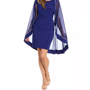 R&M Women's Banded Rhinestone-Trim Capelet Dress 16W