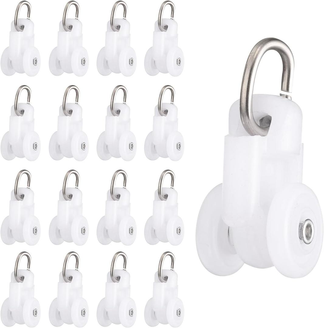 uxcell 50Pcs Curtain Track Rollers Curtain Rail Pulleys Runners Plastic Ceiling Gliders with Dual Wheel Roller for Window Tracks Carrier Accessories (White) (1.1 x 0.64 inch)