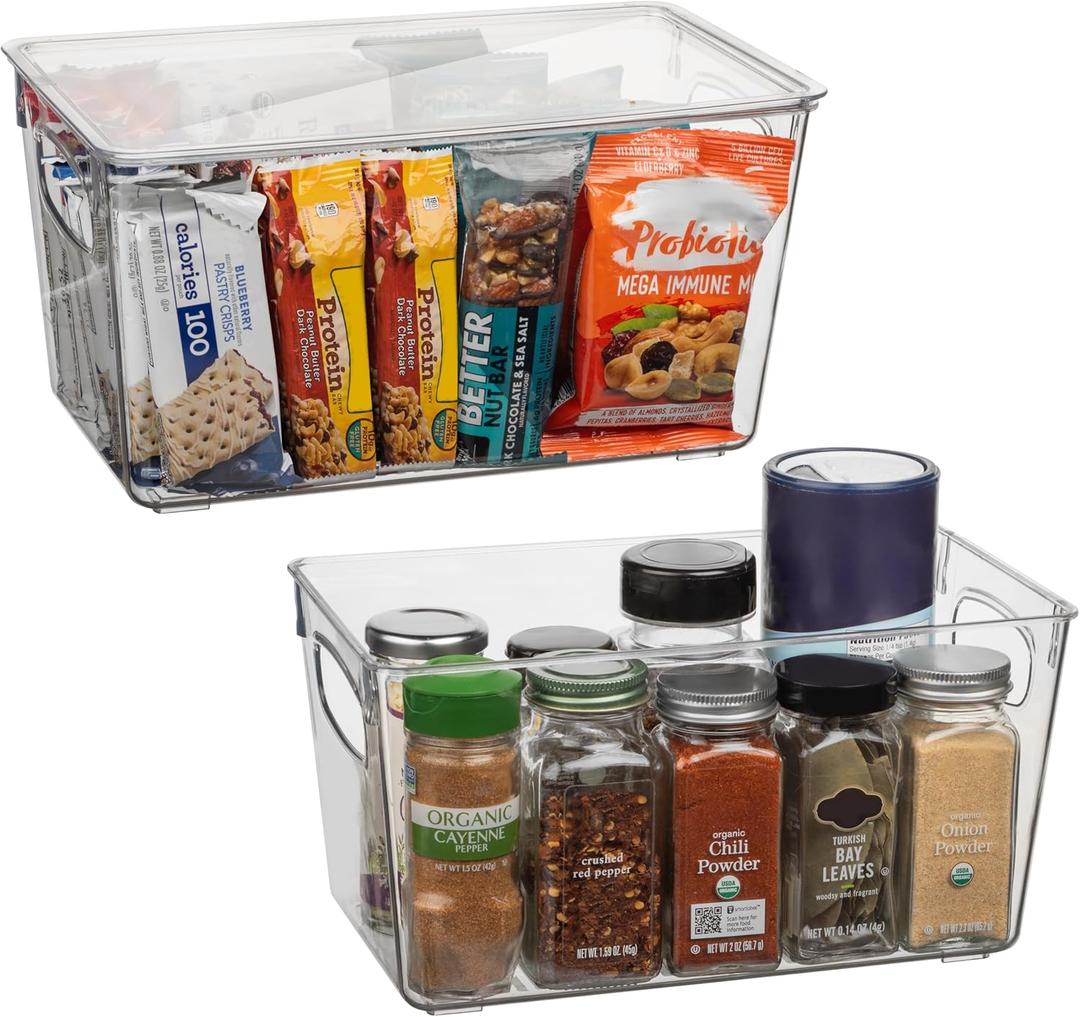 CLEARSPACE Plastic Pantry Organization and Storage Bins with Lids - Perfect Kitchen Organization or Kitchen Storage - Fridge Organizer, Refrigerator Organizer Bins, Cabinet Organizers (2 Pack)