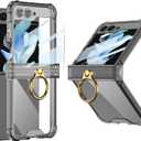 for Samsung Galaxy Z Flip 5 Case Hinge Protection Luxury Soft Transparent with Ring Holder Built-in Screen Protector All-Inclusive Shockproof Cover (Black)