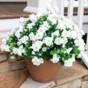HyeFlora Artificial Fake Flowers Plants for Outdoor Outside Spring Decoration, Faux Silk White Camellia UV Resistant Realistic for Front Door Porch Planter Pot Patio Balcony, 3 Large Bundles