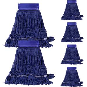 6 Pack Mop Head Replacement Heavy Duty Mop for Floor Cleaning, Wet Industrial Cotton Looped End String Cleaning Mop Head Refill for Home/Industrial/Commercial Cleaning (Blue) (15 W Mop Head - 6 Pack)