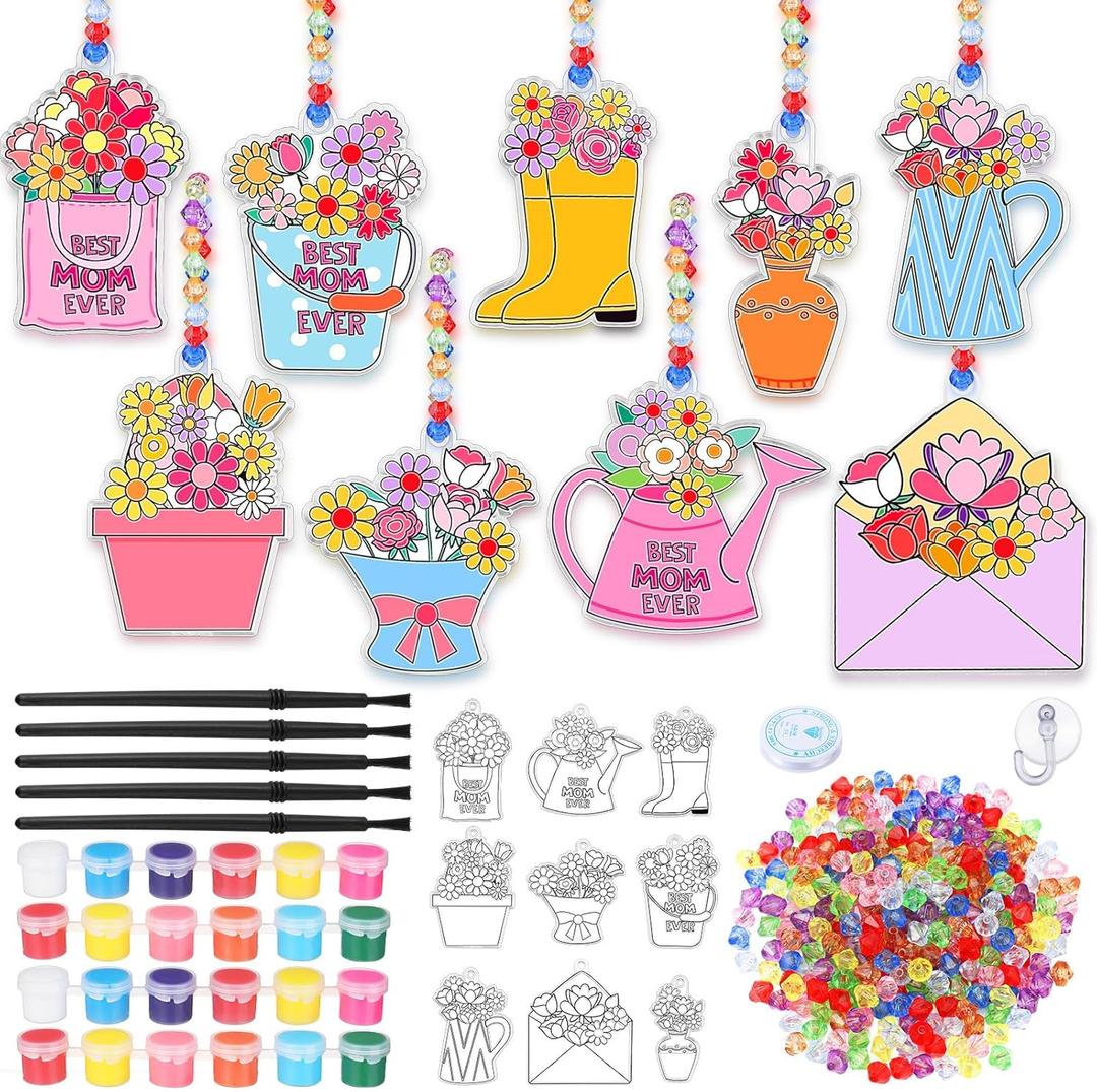 WinnerWhy 30 Pcs Mother's Day DIY Suncatcher Ornaments, Bulk Craft Kits for Adults, Acrylic Light Catcher Decorations with Mom Themed Designs for Mother's Day Projects, Parties, Group Activities