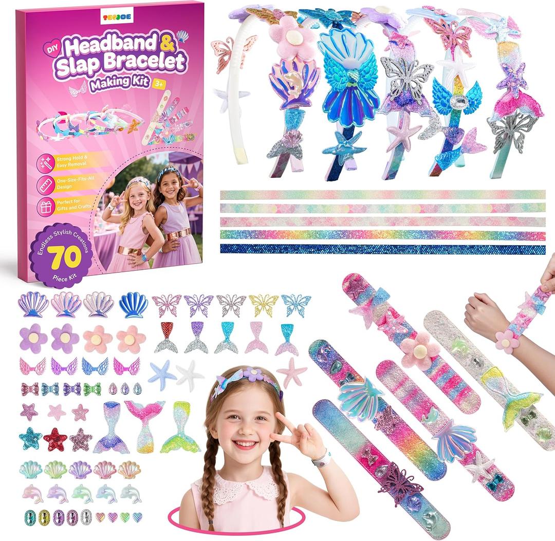 TECJOE DIY Headband Making Kit, Including Headbands & Slap Bracelets, DIY Hair Accessories Set, Arts and Crafts Gifts for Girls, Girl Toys for Age 310