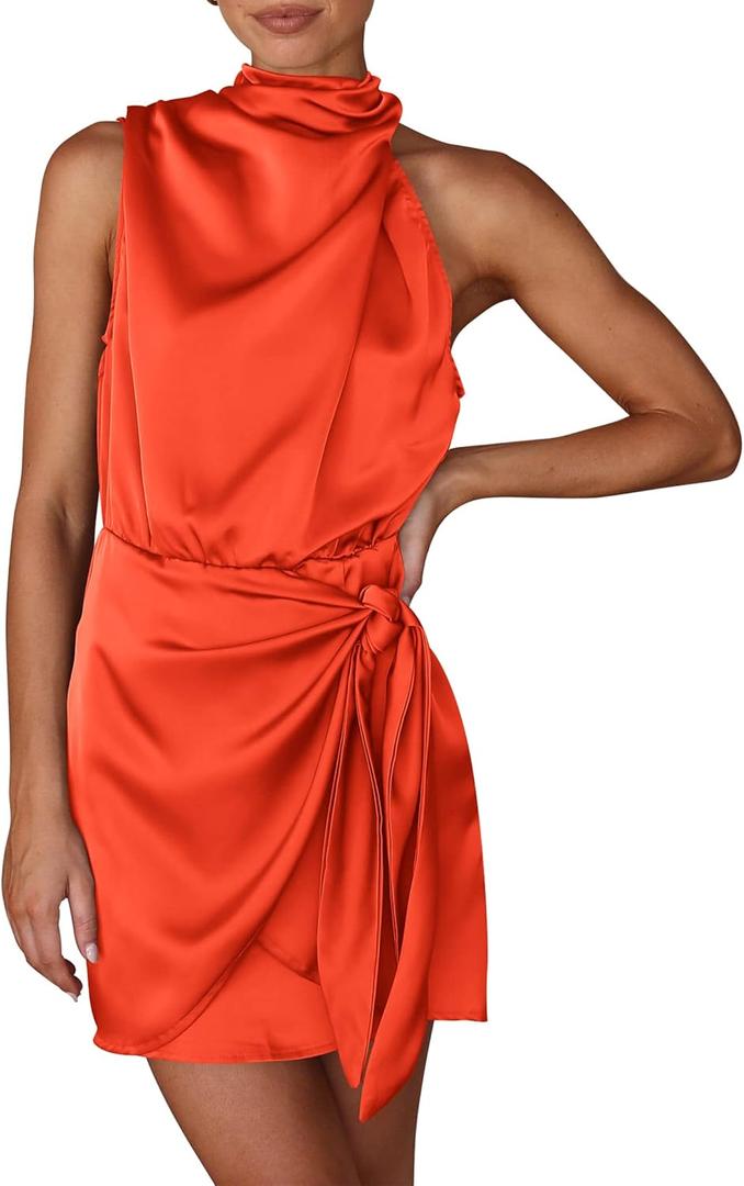 PRETTYGARDEN Women's Short Formal Satin Dress Summer Sleeveless Mock Neck Tie Waist Cocktail Party Dresses (XX-Large, Orange) PRETTYGARDEN Women's Short Formal Satin Dress Summer Sleeveless Mock Neck Tie Waist Cocktail Party Dresses (XX-Large, Orange)