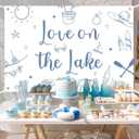 Love on the Lake Backdrop Lake Bachelorette Party Decorations Camping Bach Weekend Photography Background Surfboard Sunglasses Hat Juice Photo Props for Women Lake Tahoe Bridal Shower Supplies 5*3ft