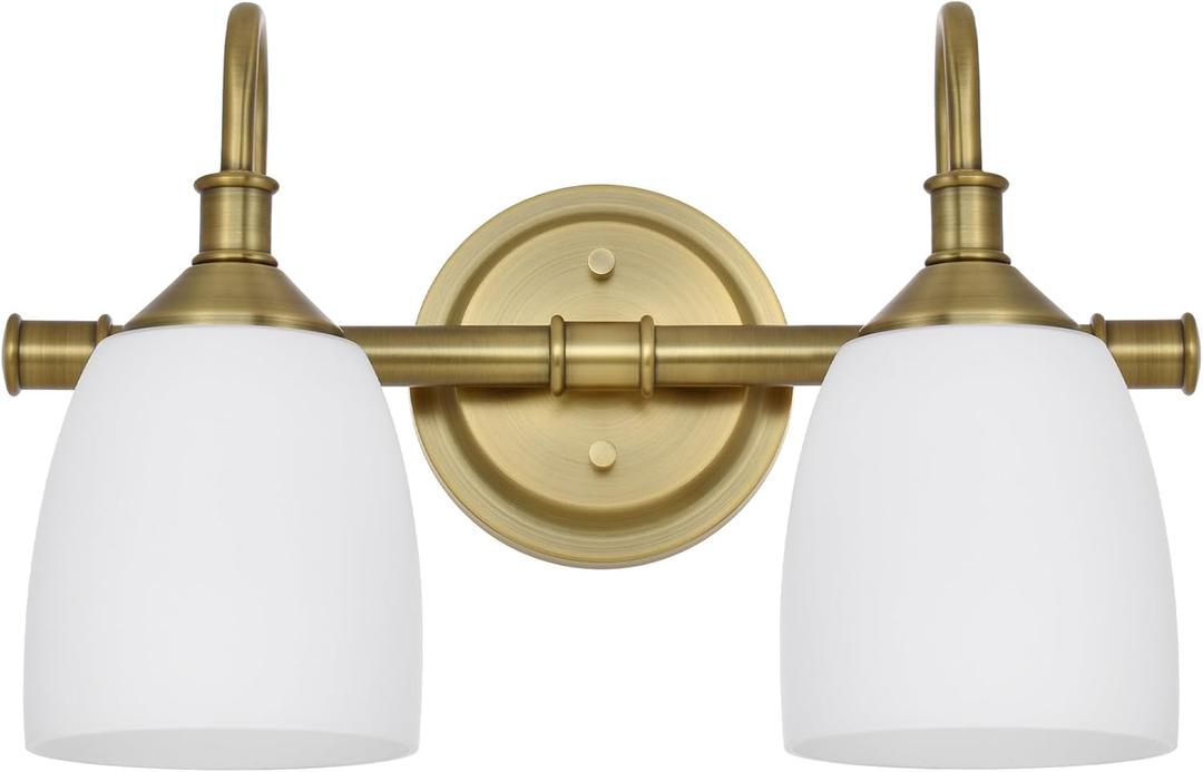 2-Light Champagne Bronze Bathroom Vanity Light Fixtures Over Mirror, Vintage Vanity Lights for Living Room, Milk White Glass Shades, Standard E26 Base
