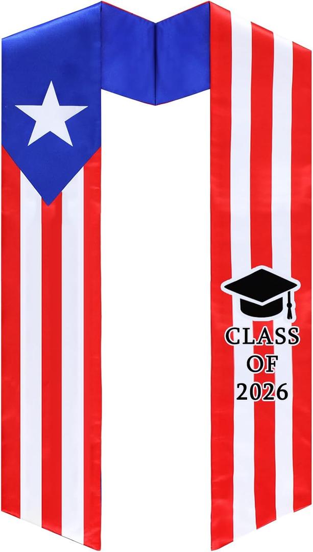 Sasylvia Puerto Rican Graduation Stole Puerto Rico Flag Graduation Stole Sash Scarf Class of 2026 Countries Sash Honor for Study Abroad International Students