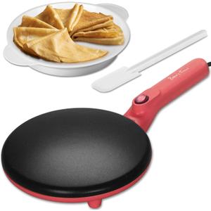 Baker's Friend Instant Crepe Maker with Handle, Electric Crepe Maker Machine, Crepera Electrica, 8 Inch Non-stick Cooking Surface, Raspberry Red
