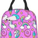 BLUBLU Unicorns Donuts Rainbow Portable Lunch Bag Insulated Cooler Bag for Travel/Picnic/Work Pack of 2