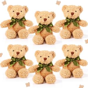 HyDren 6 Pcs Bear Stuffed Animal Plush Toys Soft Plush Dolls Bear Sleeping and Playing Toys for Baby Shower Decoration Boy( Fuzzy Style, Brown)