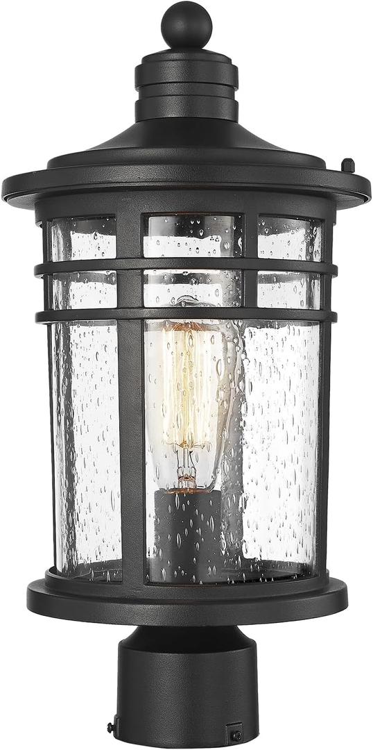 Darkaway Large Outdoor Post Lights Lamp Posts Outdoor Lighting, 17inch Aluminum Post Lights Waterproof Outdoor Light Fixtures with Glass, Light Posts for Outside Patio Yard (Large, Black)