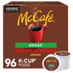 McCafe Premium Roast Decaf Coffee, Single Serve Keurig K-Cup Pods, Decaffeinated, 96 Count (4 Packs of 24)
EXP 2027/05/29