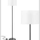 Modern Floor Lamp Simple Design with White Shade, Foot Pedal Switch, 60" Small Tall Lamps for Living Room Bedroom Office Dining Room Kitchen, Black Pole Lamp(Without Bulb)
