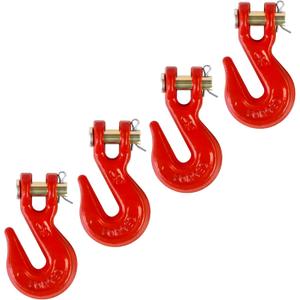 1/4" Clevis Grab Hooks 4 Pack  Heavy Duty G70 Hooks for 1/4" Chain, Red Powder Coated Forged Steel, for Truck, Trailer, Flatbed, Tow, Farm Use  3,600 lbs WLL