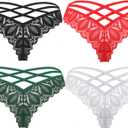 Avidlove Womens Underwear Lace Cheeky Panties Criss Cross Back Bikini Thongs Sexy Undies (Small, Black/Red/White/Dark Green)