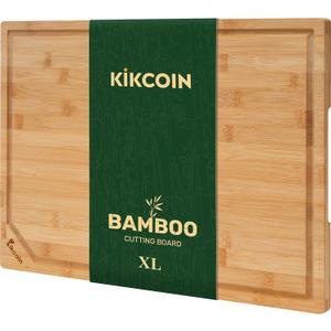 Kikcoin 1711 Bamboo Cutting Boards for Kitchen, Healthy Wooden Cutting Boards for Kitchen, Charcuterie, Vegetables, Cheese, Extra Large Chopping Boards with Deep Juice Groove and Handle, Natural