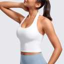 CRZ YOGA Butterluxe Halter Crop Tank Tops for Women - Open Back Padded Longline Sports Bras Workout Gym (White, M)